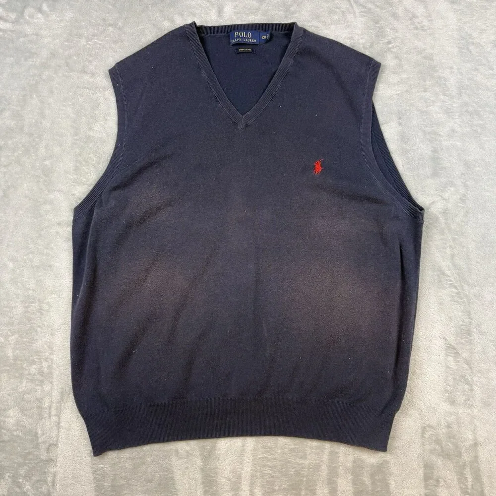 Polo Ralph Lauren Pima Cotton Sweater Vest Men’s XXL Navy Blue V-Neck Pony